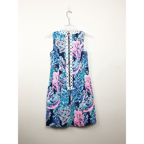 Lilly Pulitzer Floral Turquoise Blue,and Pink Dress with White Lace Trim - 0 - Picture 6 of 6